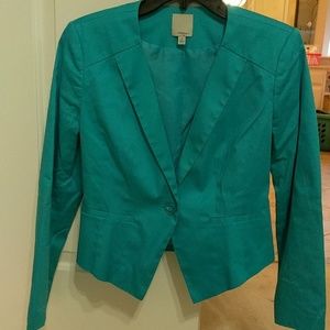 Halogen cropped blazer teal color